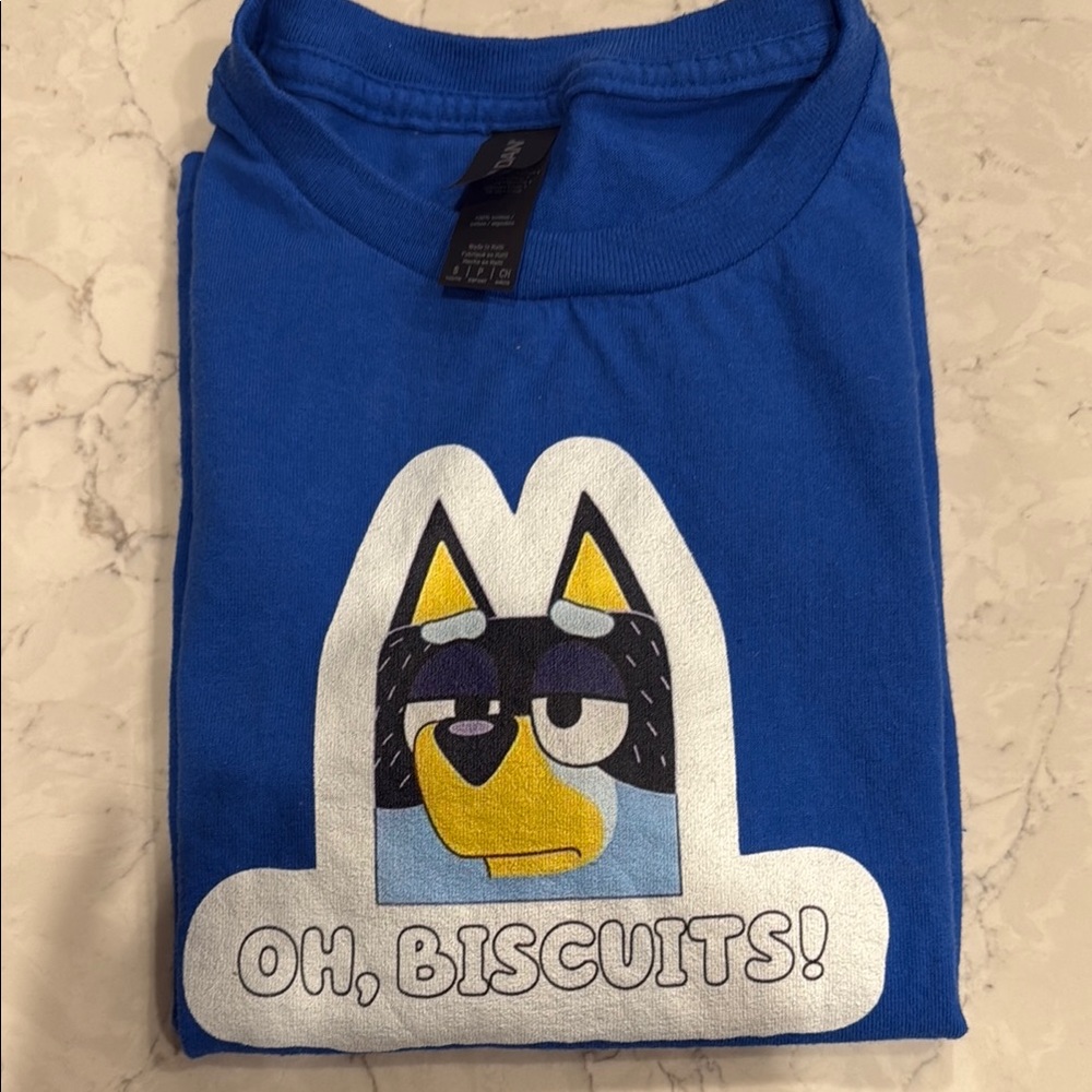 Bluey “Oh Biscuits” Graphic Tee Blue- Youth Small